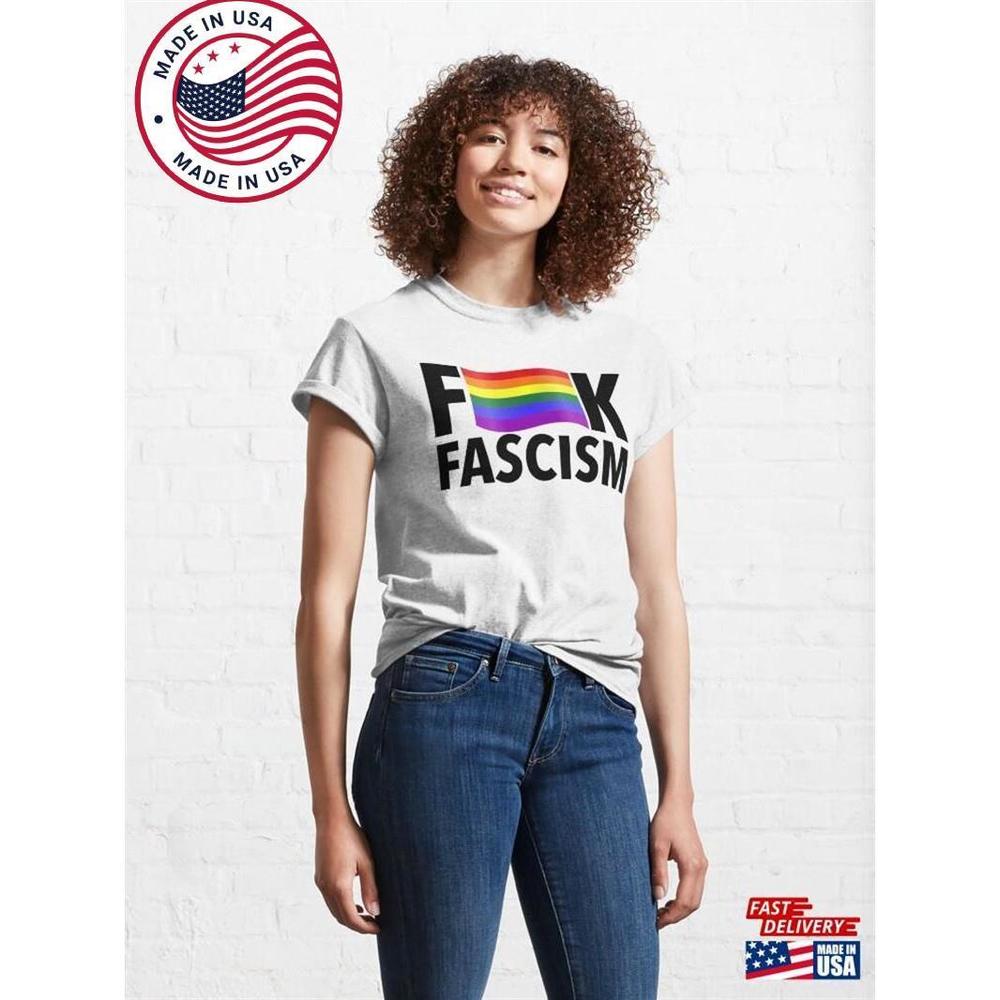 F Fascism Censored With Gay Pride Flag Curved Classic T-Shirt